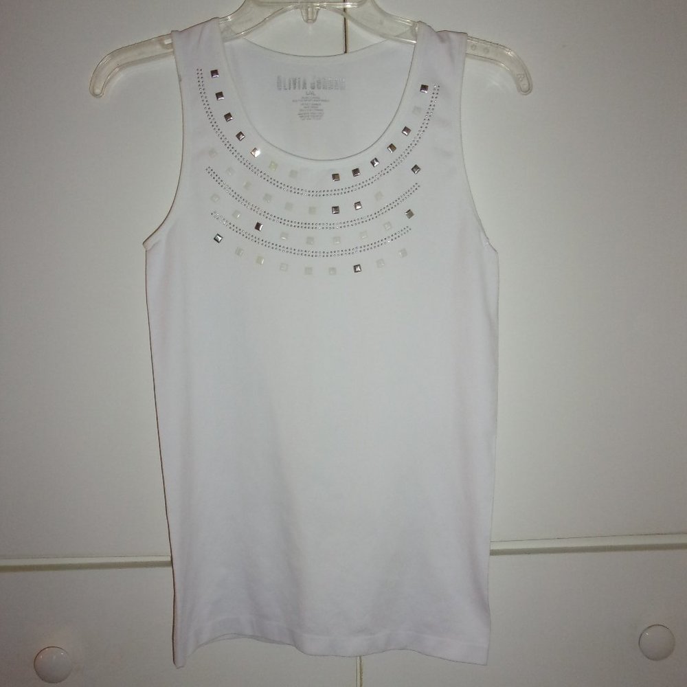 Olivia Jordan White Stud Accent Tank